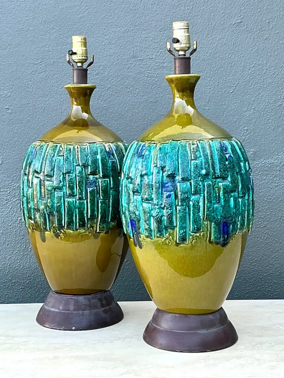 Vintage MCM Glazed Ceramic Lamps - A Pair — additional photo 7