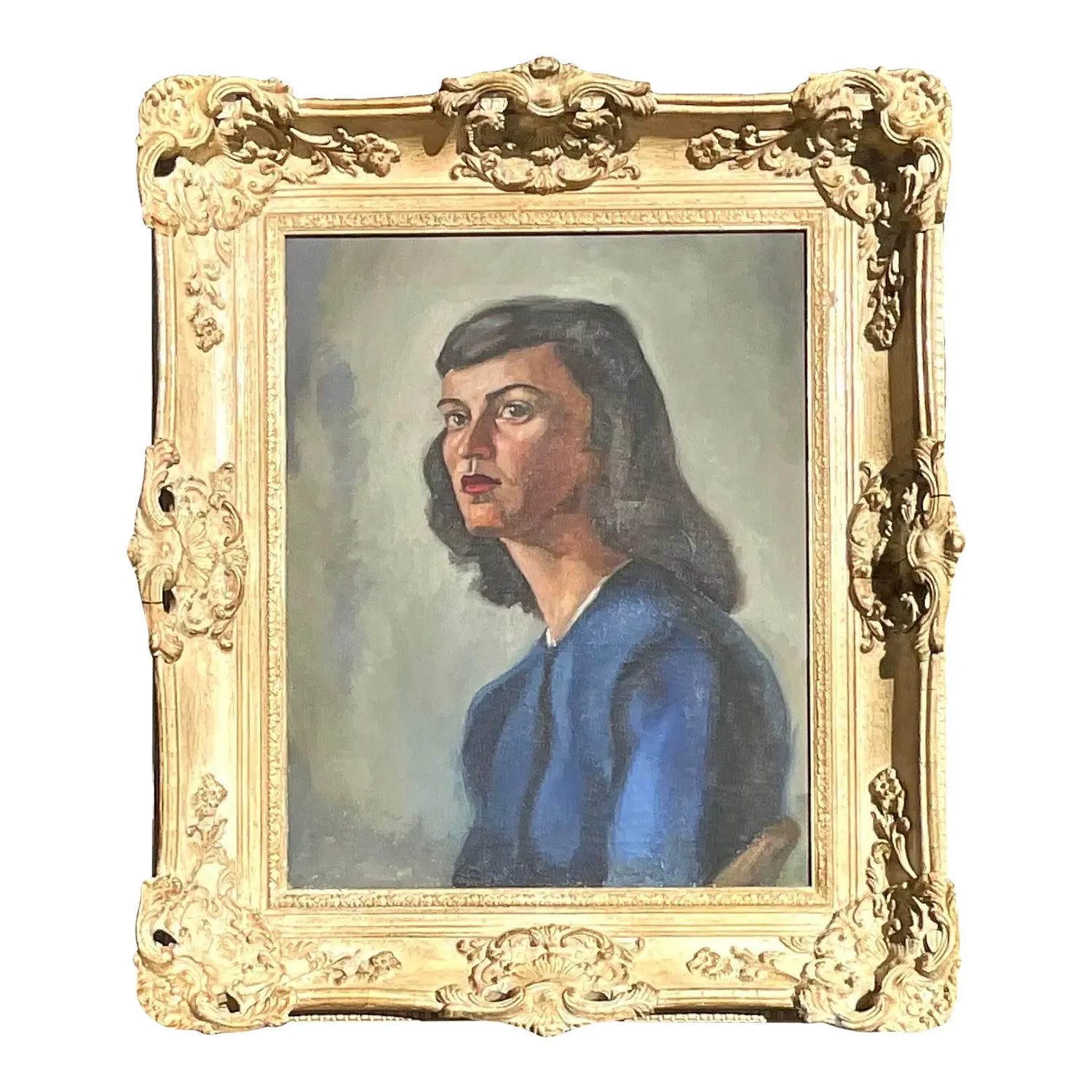 Vintage MCM Original Oil Portrait on Canvas — additional photo 1