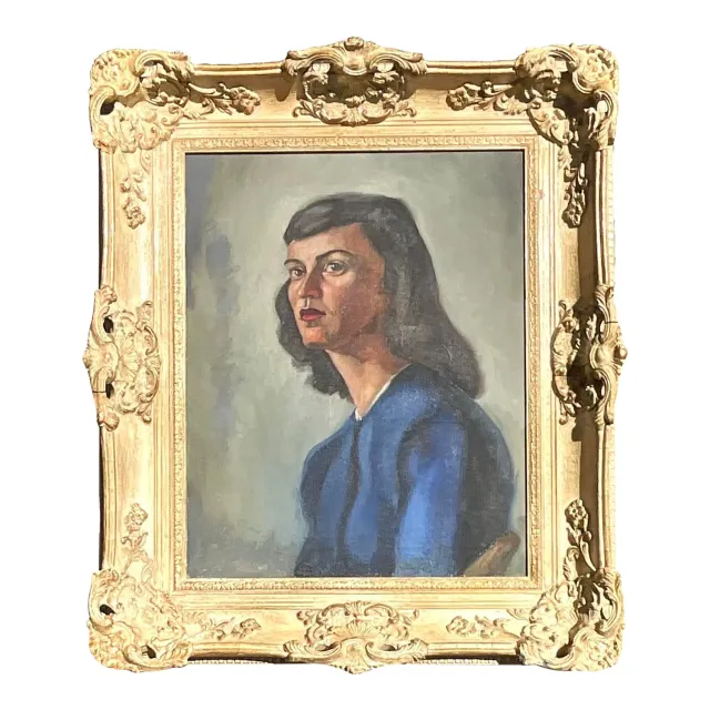Vintage MCM Original Oil Portrait on Canvas — additional photo 1