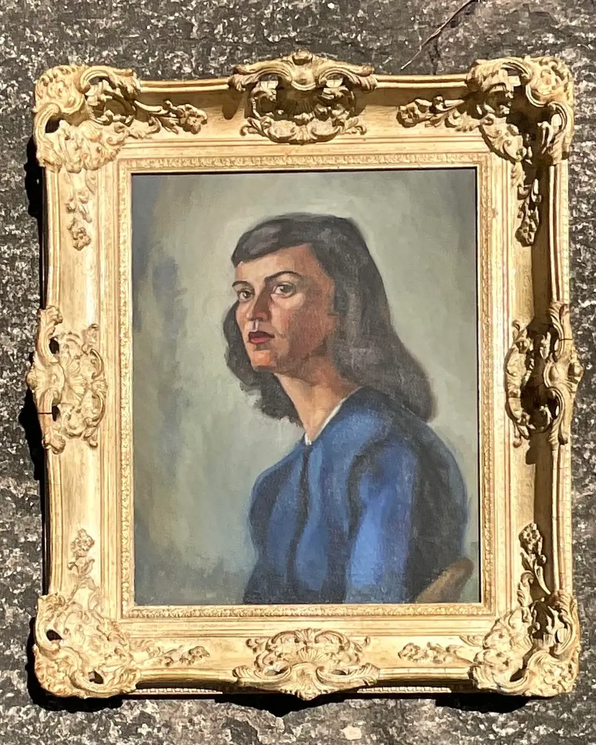 Vintage MCM Original Oil Portrait on Canvas — additional photo 1