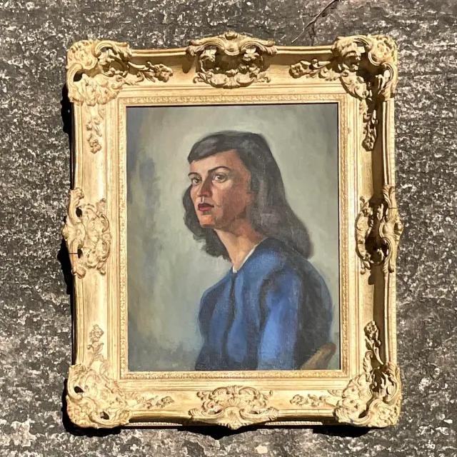 Vintage MCM Original Oil Portrait on Canvas — additional photo 2