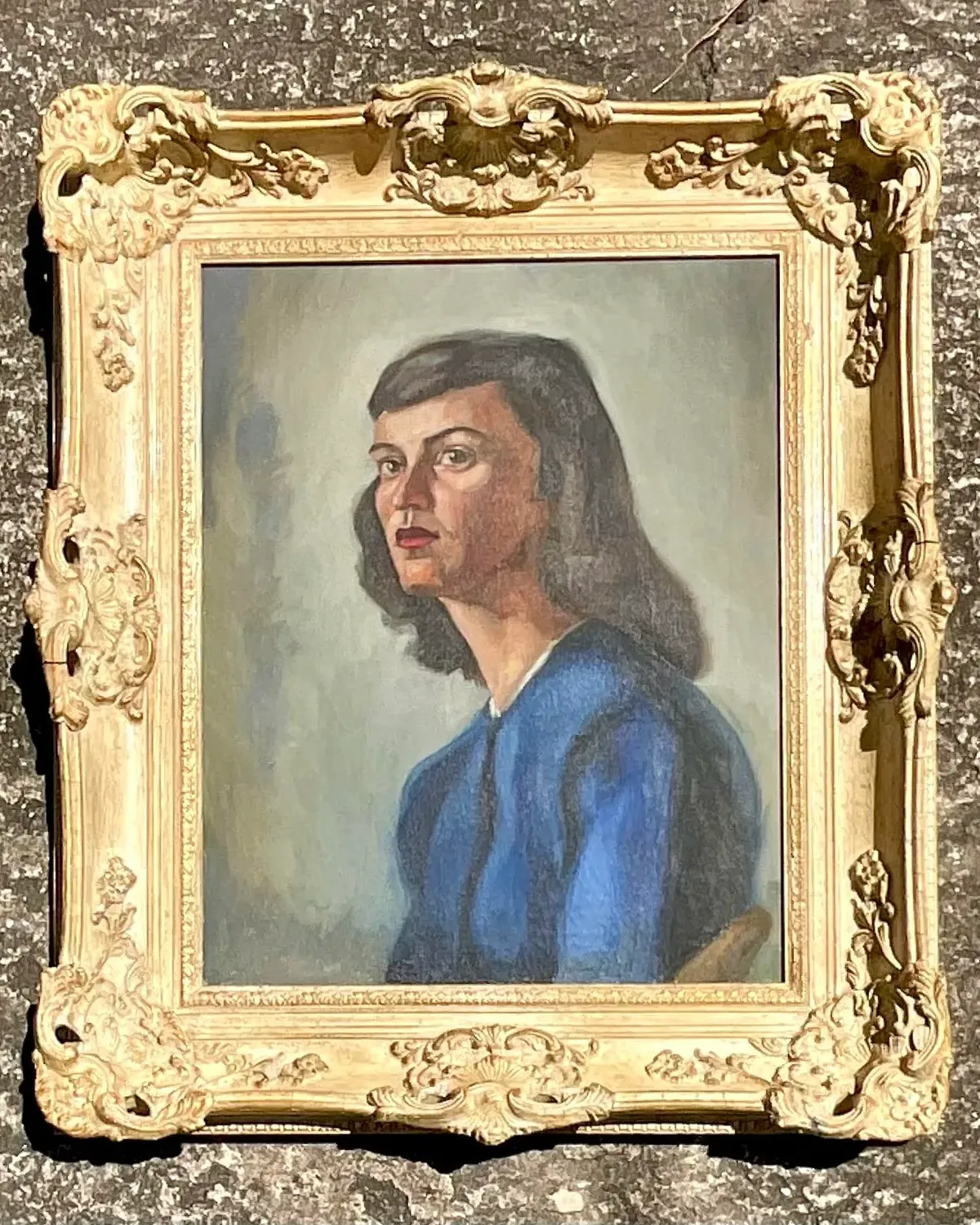 Vintage MCM Original Oil Portrait on Canvas — additional photo 3
