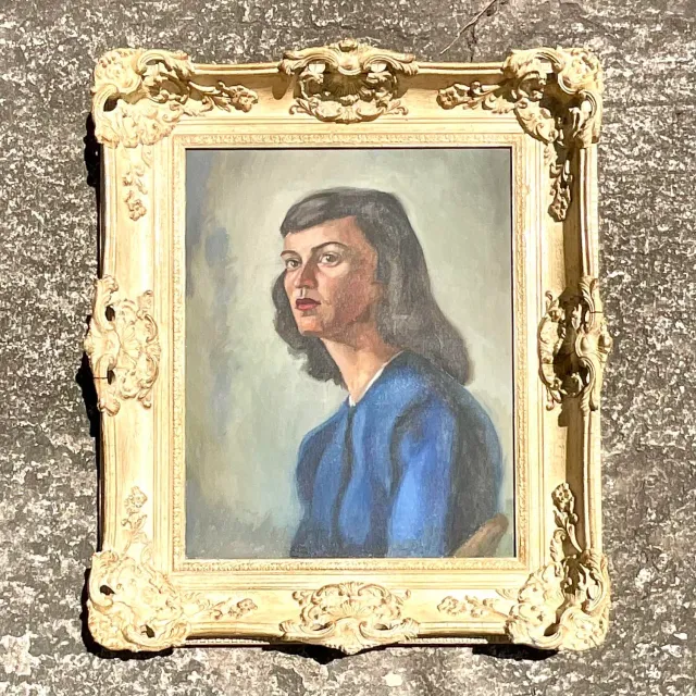 Vintage MCM Original Oil Portrait on Canvas — additional photo 5
