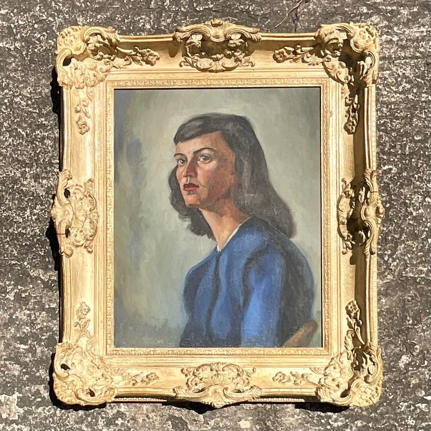 Vintage MCM Original Oil Portrait on Canvas — additional photo 6