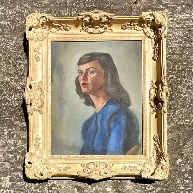 Vintage MCM Original Oil Portrait on Canvas — additional photo 7