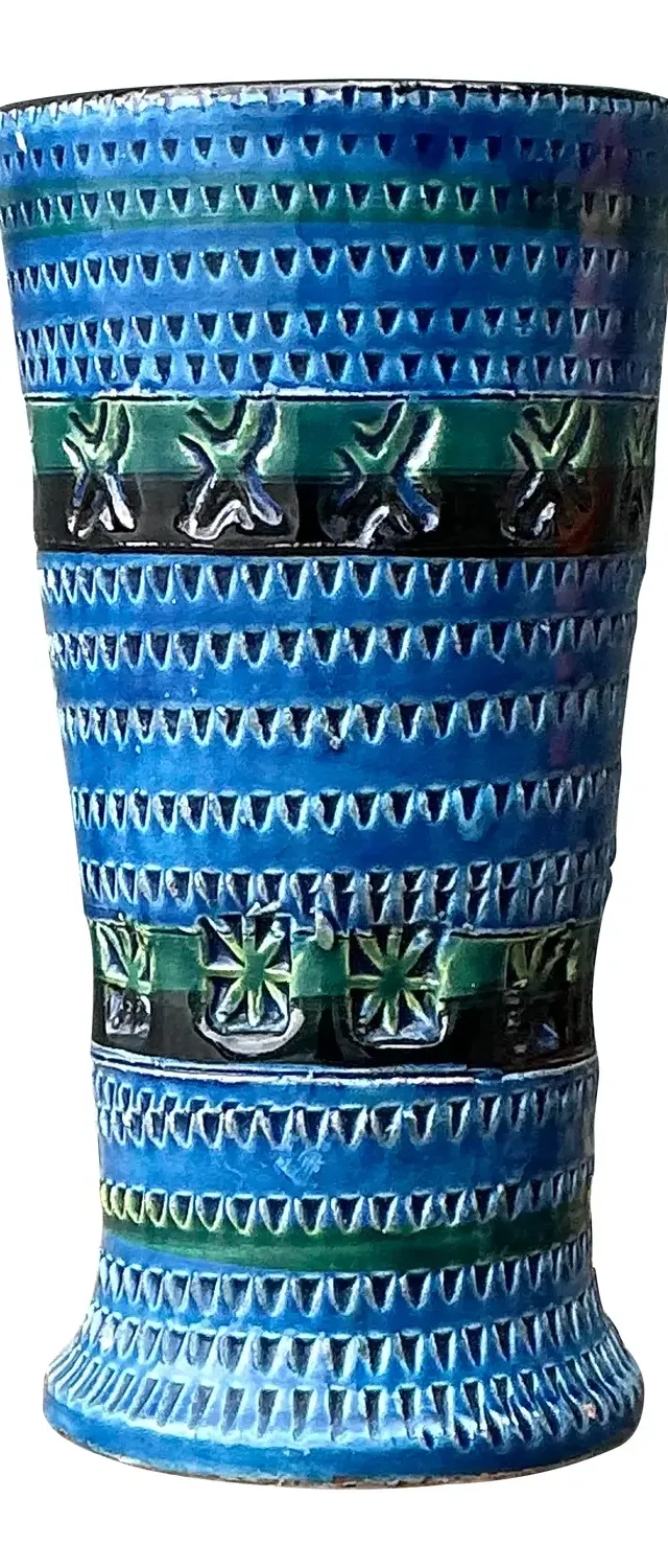 Vintage MCM Original Studio Pottery Engraved Vase