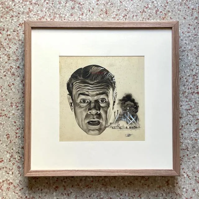 Vintage MCM Signed Sci-Fi Male Portrait Ink Drawing — additional photo 1