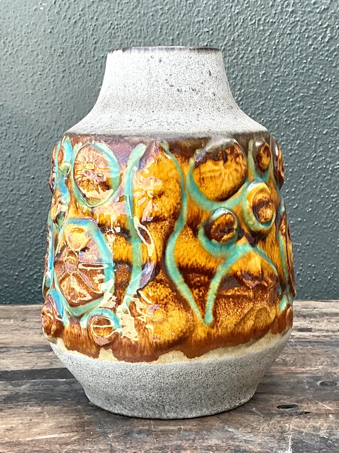 Vintage MCM West German Glazed Ceramic Vase — additional photo 3