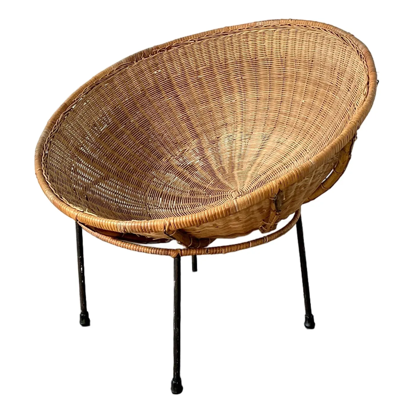 Vintage MCM Woven Rattan Bowl Chair — additional photo 1