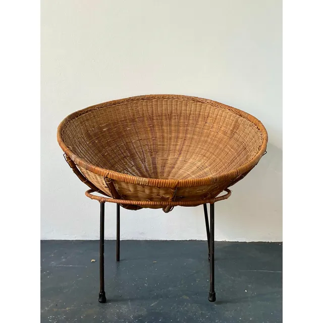 Vintage MCM Woven Rattan Bowl Chair — additional photo 2