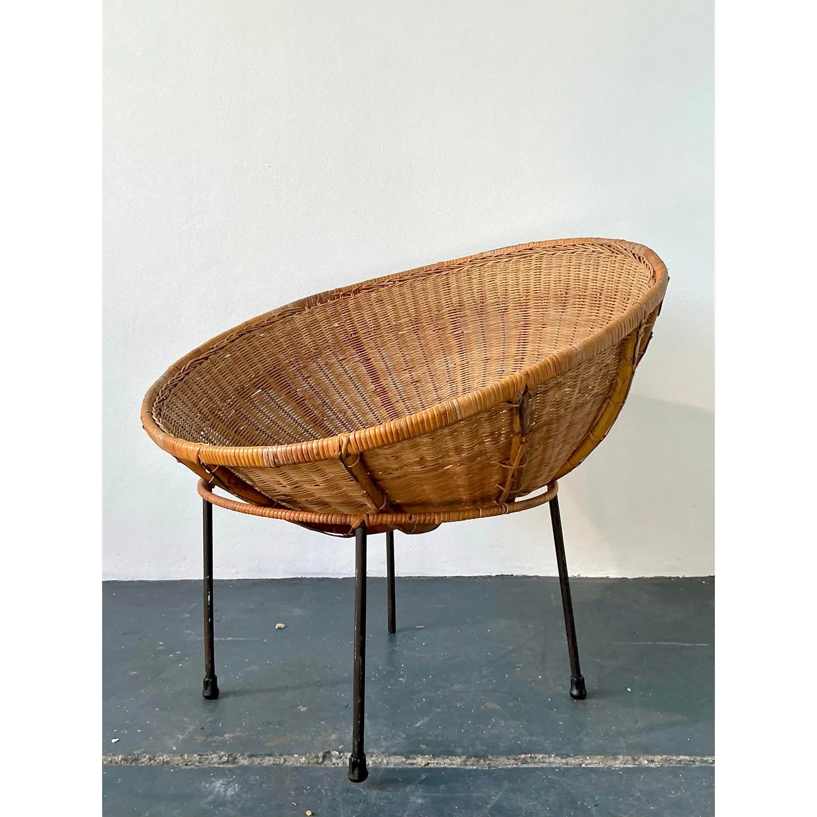 Vintage MCM Woven Rattan Bowl Chair — additional photo 3