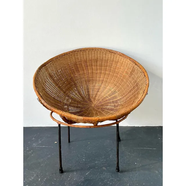 Vintage MCM Woven Rattan Bowl Chair — additional photo 4
