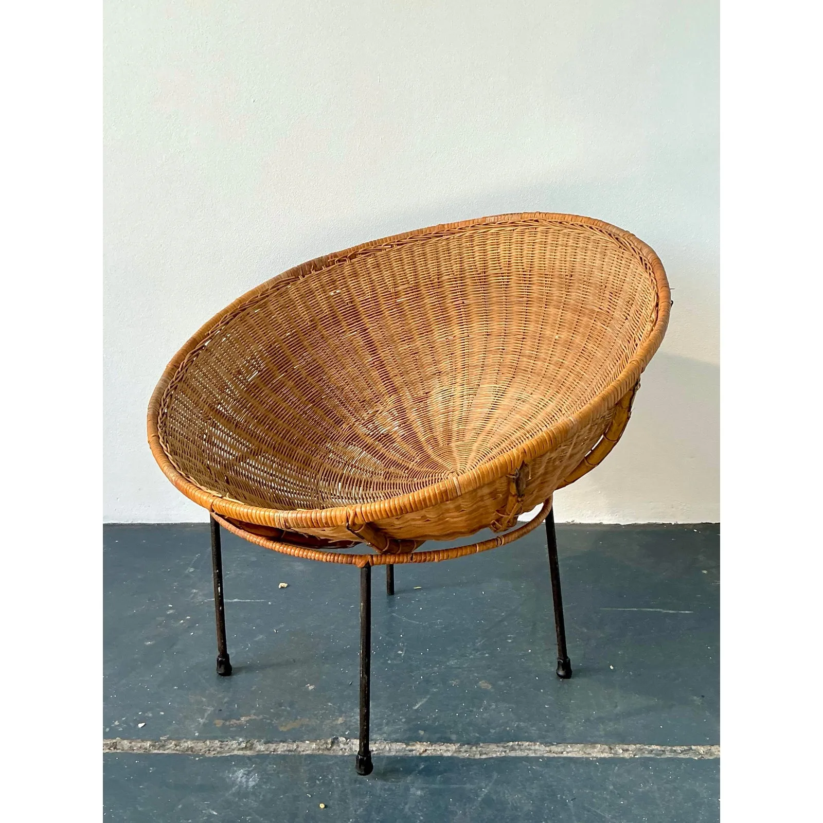 Vintage MCM Woven Rattan Bowl Chair — additional photo 6