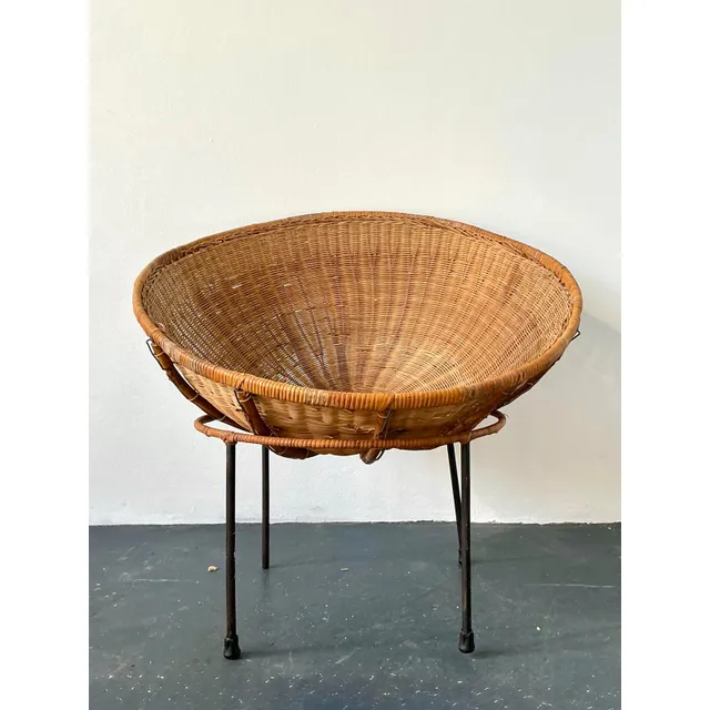 Vintage MCM Woven Rattan Bowl Chair — additional photo 7
