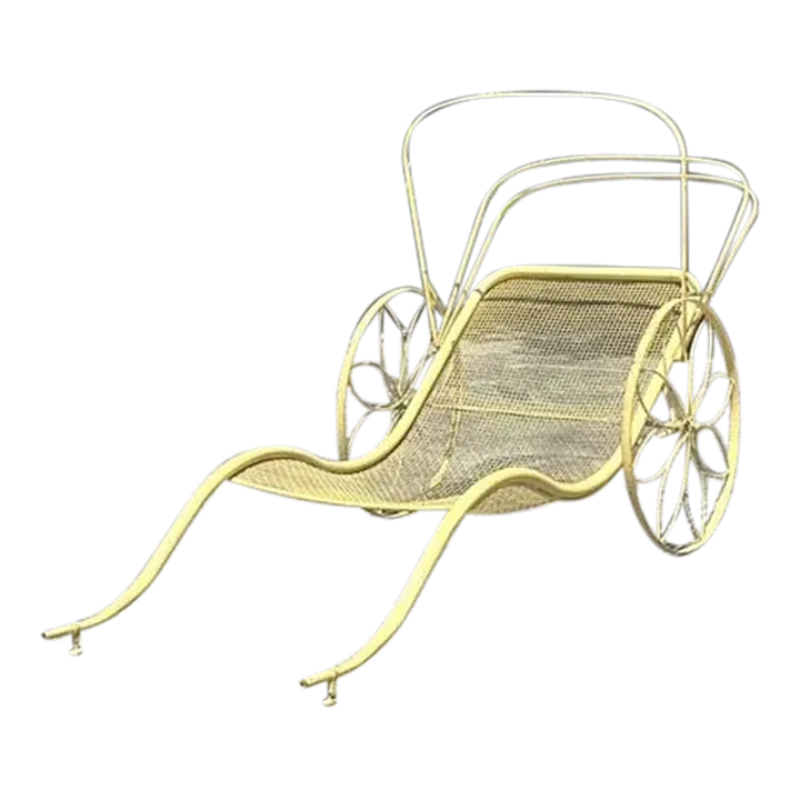 Vintage MCM Wrought Iron Canopy Chaise Lounge After Russel Woodard