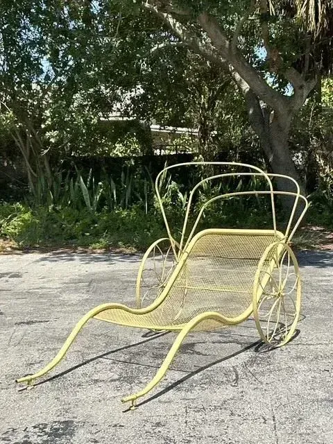 Vintage MCM Wrought Iron Canopy Chaise Lounge After Russel Woodard — additional photo 1