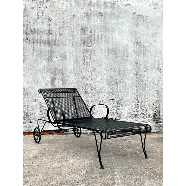 Vintage MCM Wrought Iron Chaise Lounge After Russell Woodard — additional photo 1