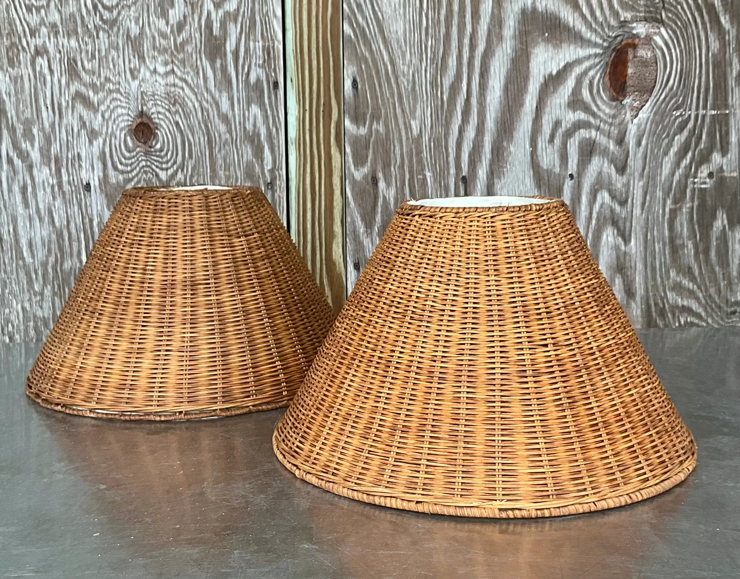 Vintage Medium Woven Rattan Lampshades- a Pair — additional photo 3