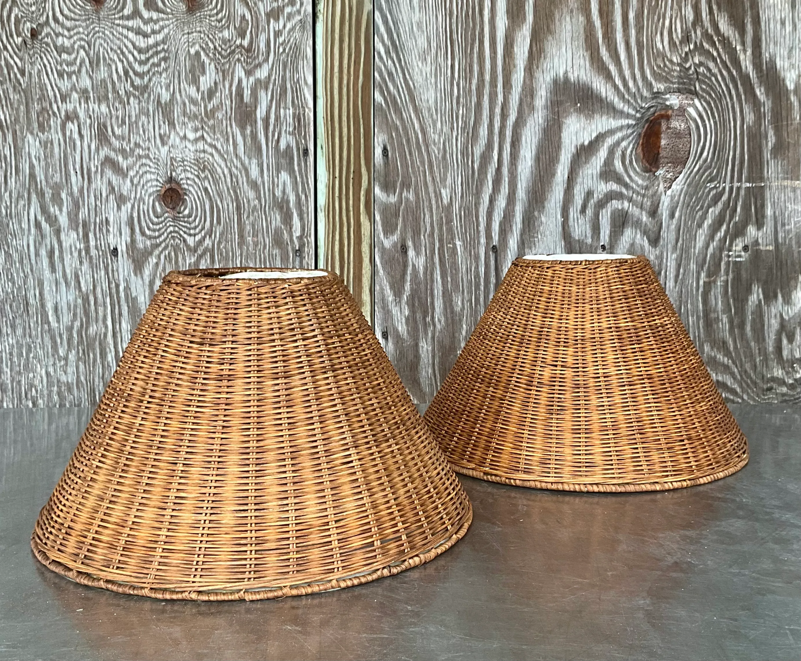 Vintage Medium Woven Rattan Lampshades- a Pair — additional photo 4