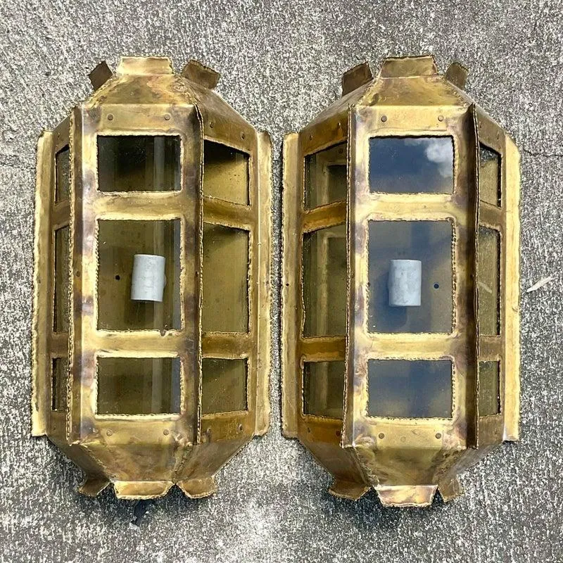 Vintage Mid 20th Century Brutalist Wall Sconces- a Pair — additional photo 1