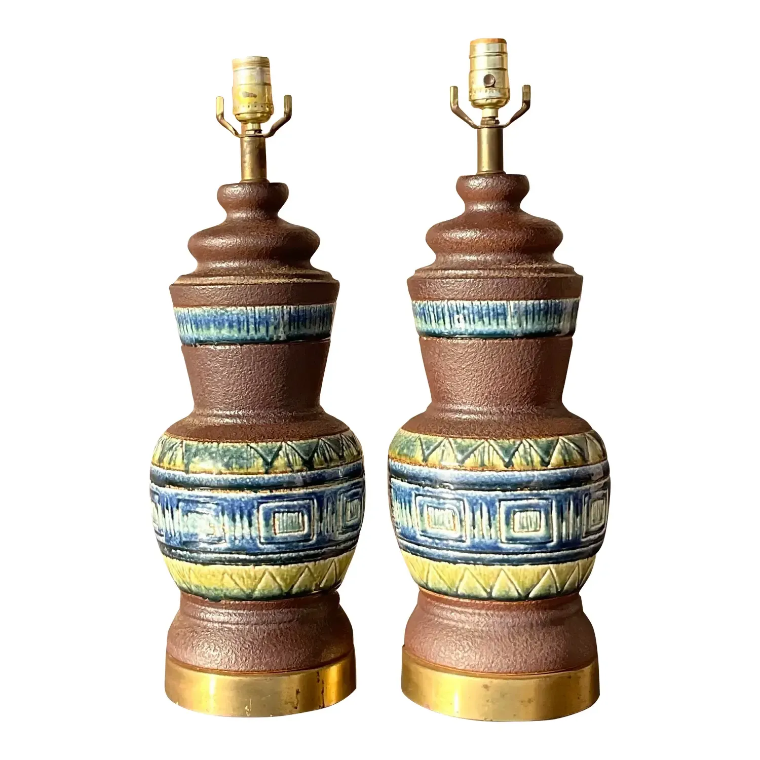 Vintage Mid 20th Century Glazed Ceramic Band Table Lamps - a Pair — additional photo 1