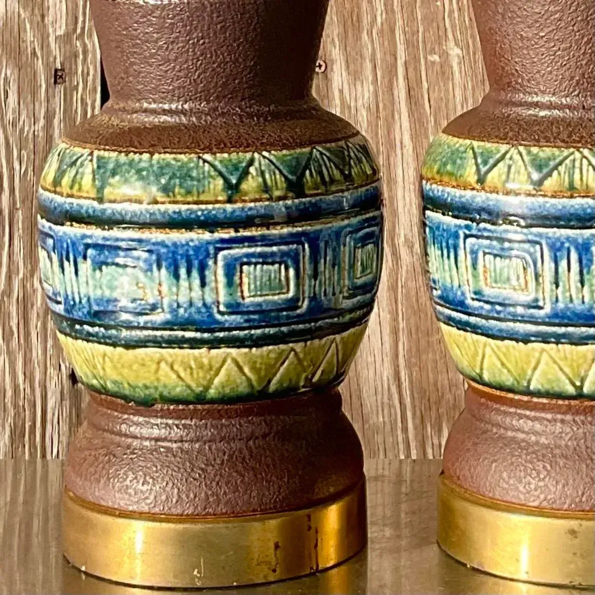 Vintage Mid 20th Century Glazed Ceramic Band Table Lamps - a Pair — additional photo 2