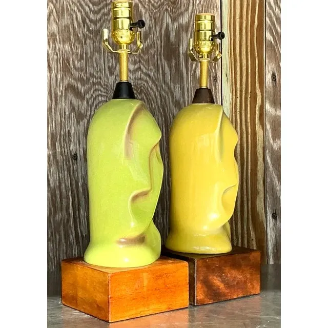 Vintage Mid 20th Century Heifetz Glazed Ceramic Lamps - a Pair — additional photo 1