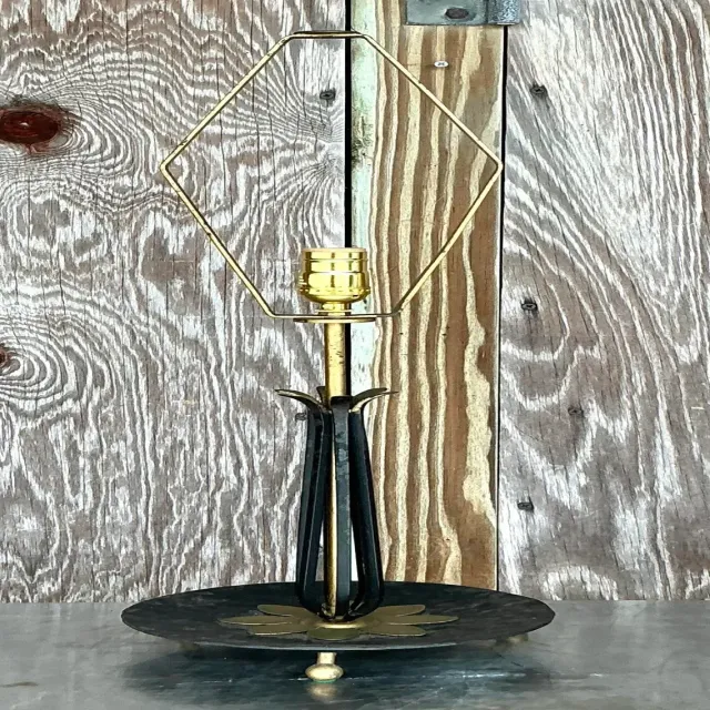Vintage Mid 20th Century Wrought Iron Lotus Lamp — additional photo 7
