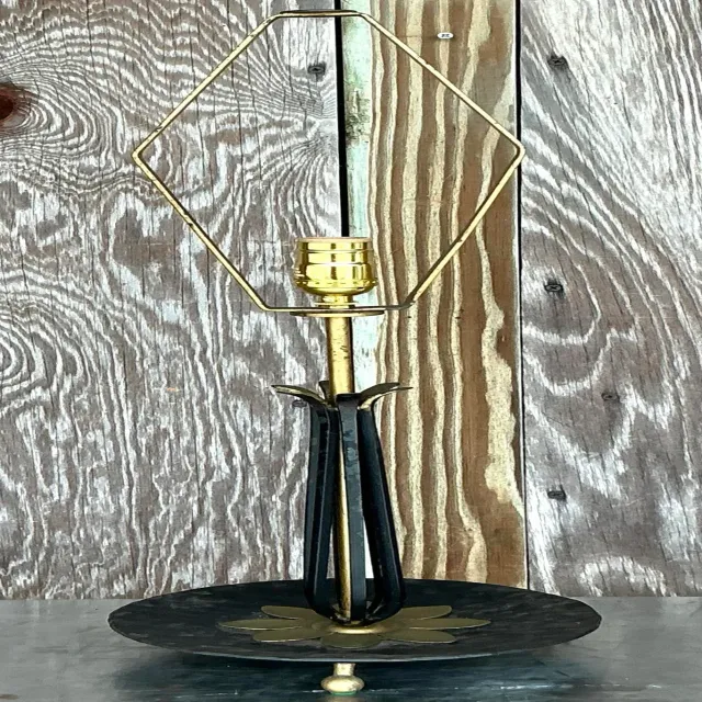 Vintage Mid 20th Century Wrought Iron Lotus Lamp — additional photo 8
