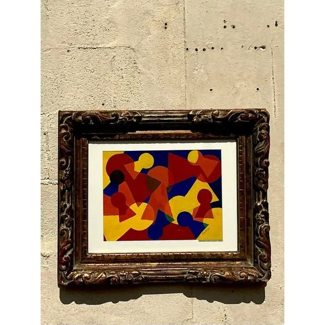 Vintage Mid-Century Modern Abstract Geometric Painting on Paper — additional photo 2