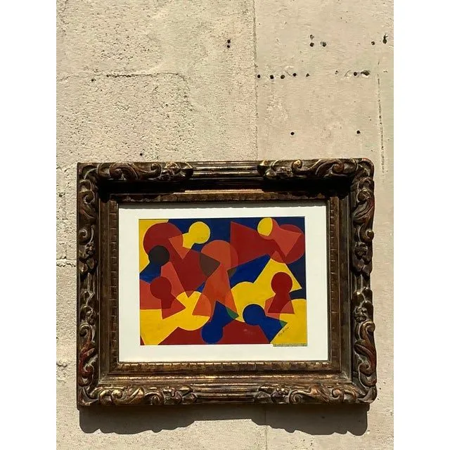 Vintage Mid-Century Modern Abstract Geometric Painting on Paper — additional photo 3