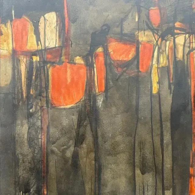 Vintage Mid-Century Modern Abstract Original Oil Painting on Canvas — additional photo 1