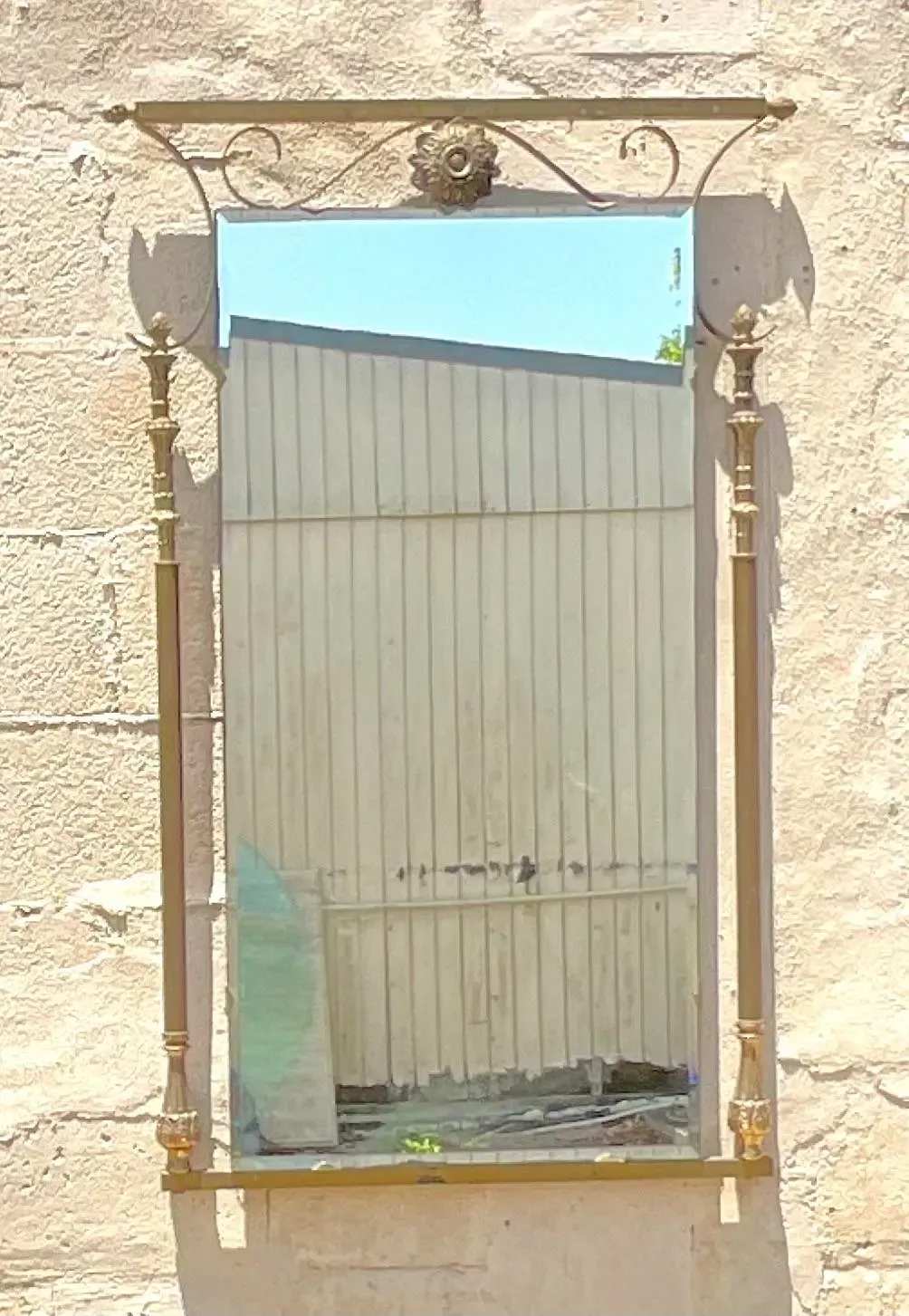 Vintage Mid-Century Modern Brass Column Mirror — additional photo 2