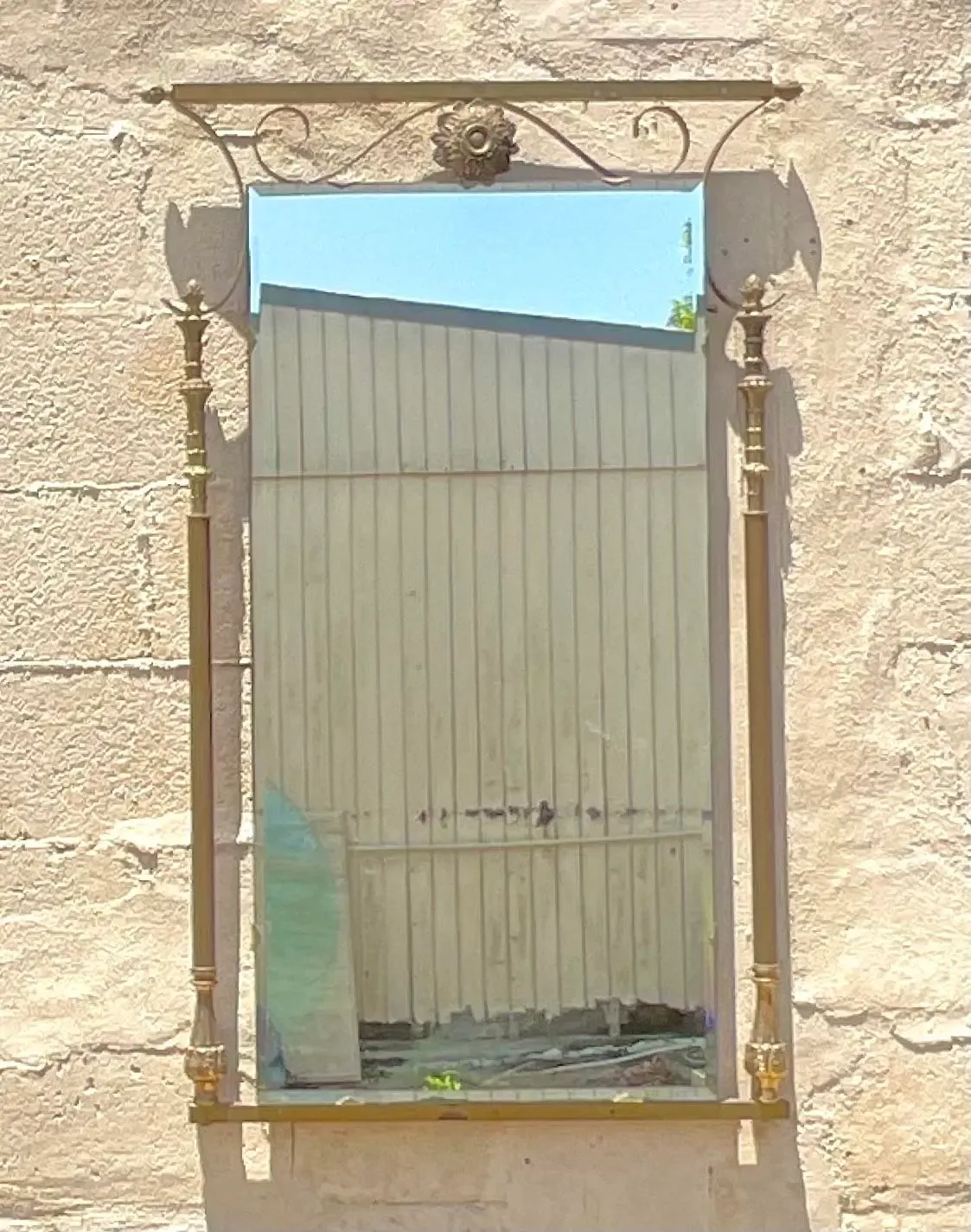 Vintage Mid-Century Modern Brass Column Mirror — additional photo 3