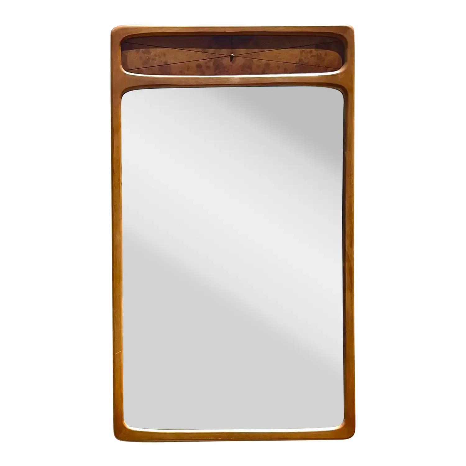 Vintage Mid-Century Modern Burl Wood Mirror - Mirrored Glass, 32.25W x 55.25H — additional photo 1