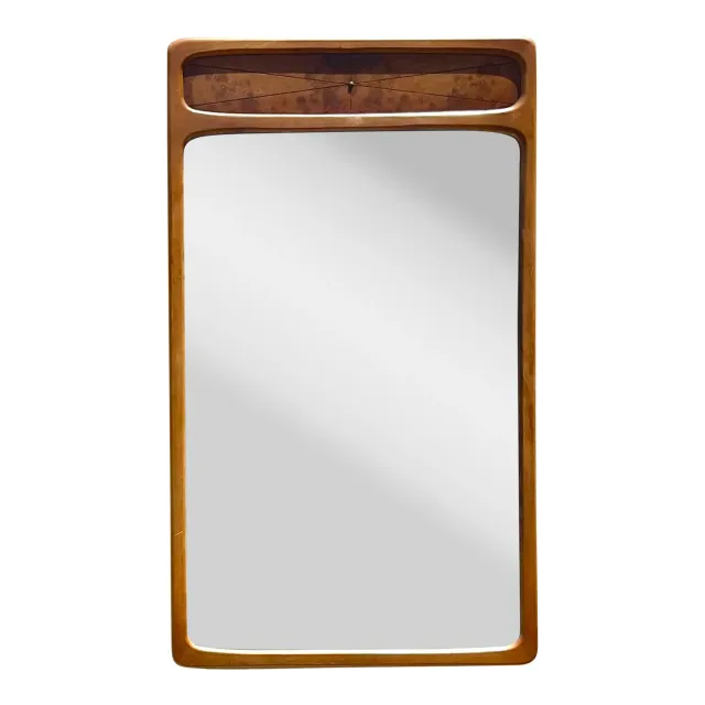 Vintage Mid-Century Modern Burl Wood Mirror - Mirrored Glass, 32.25W x 55.25H — additional photo 1