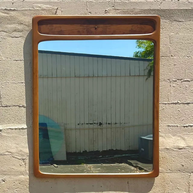 Vintage Mid-Century Modern Burl Wood Mirror - Mirrored Glass, 32.25W x 55.25H — additional photo 6