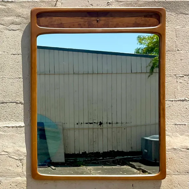 Vintage Mid-Century Modern Burl Wood Mirror - Mirrored Glass, 32.25W x 55.25H — additional photo 7