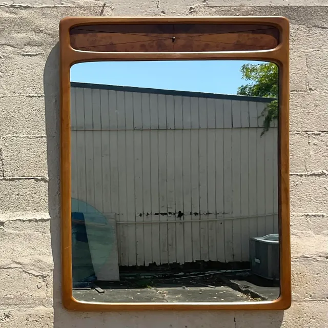 Vintage Mid-Century Modern Burl Wood Mirror - Mirrored Glass, 32.25W x 55.25H — additional photo 8