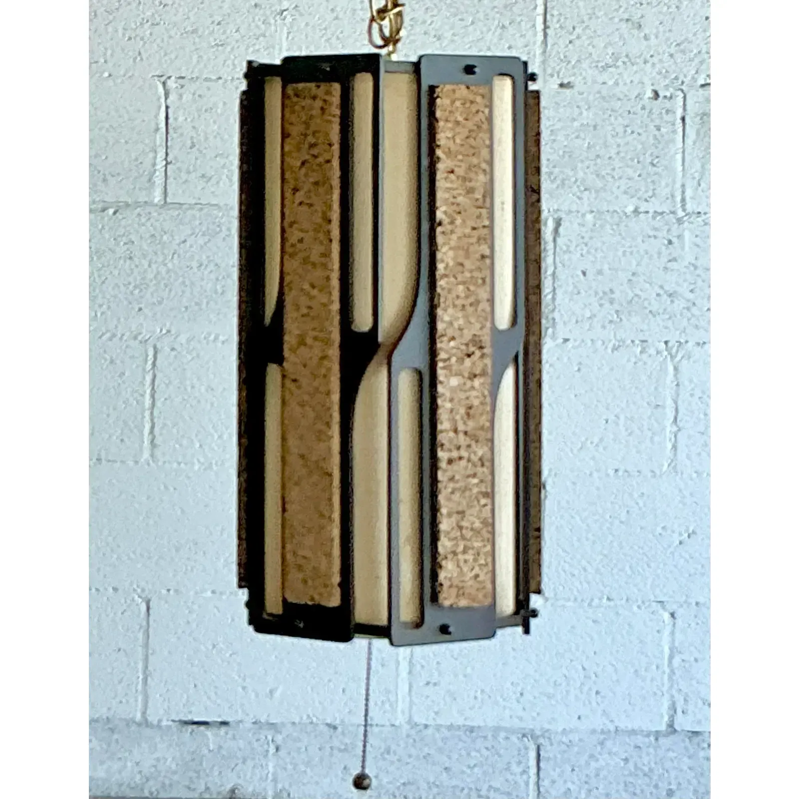 Vintage Mid-Century Modern Cork Panel Hanging Light — additional photo 1