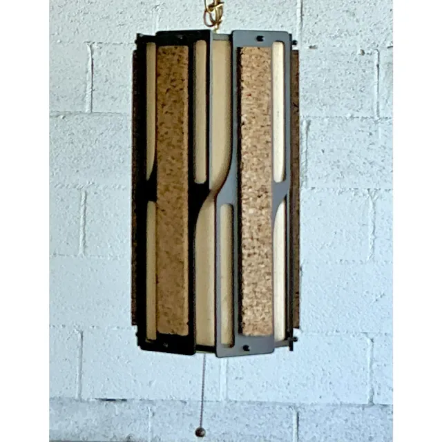 Vintage Mid-Century Modern Cork Panel Hanging Light — additional photo 1