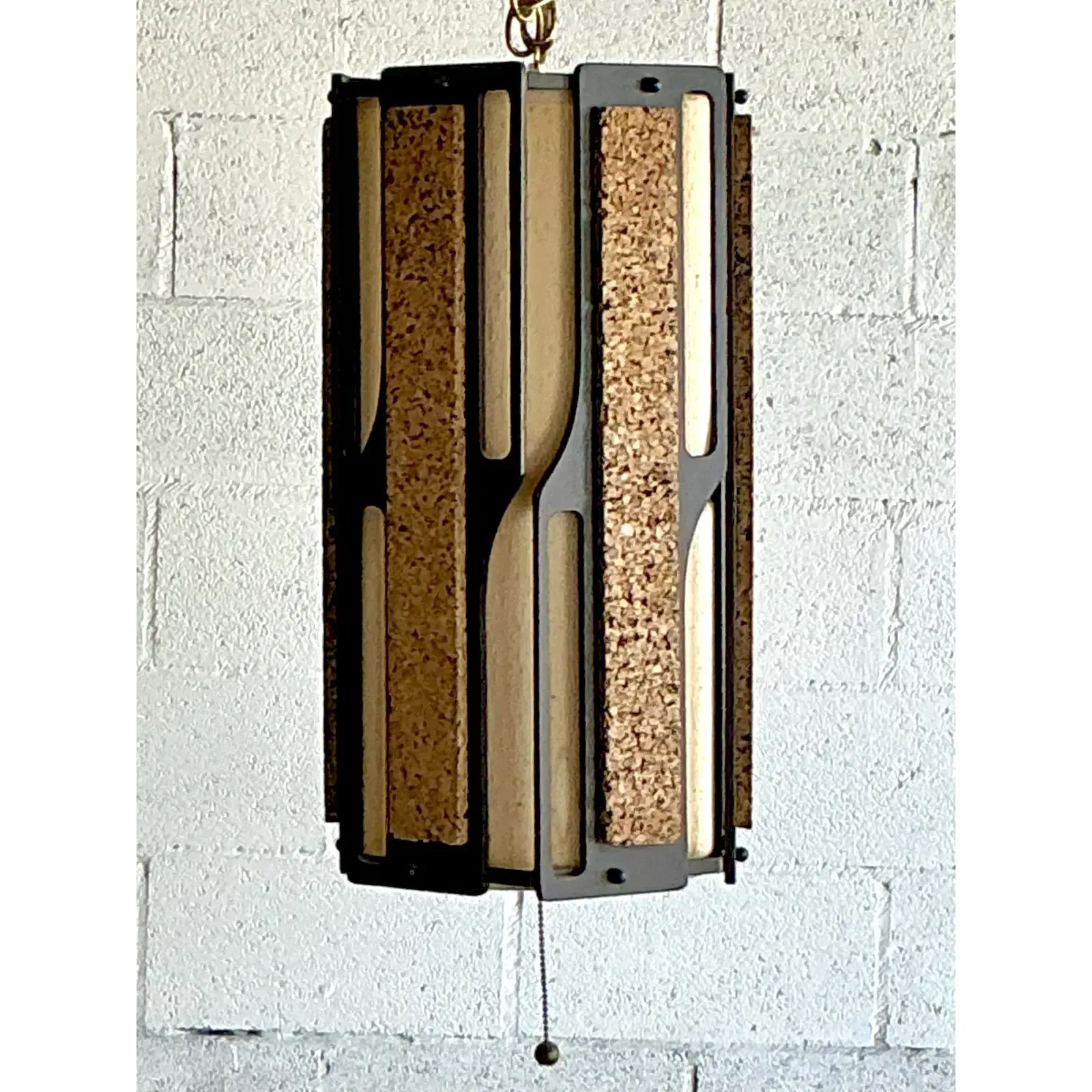 Vintage Mid-Century Modern Cork Panel Hanging Light — additional photo 2