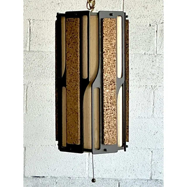 Vintage Mid-Century Modern Cork Panel Hanging Light — additional photo 2
