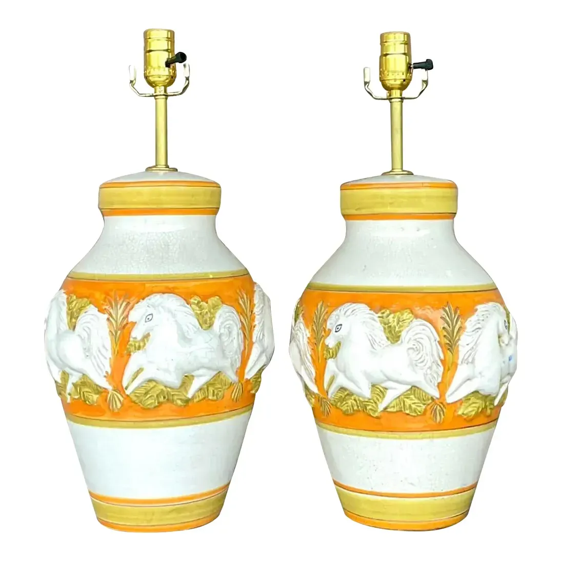 Vintage Mid-Century Modern Glazed Ceramic Prancing Horse Lamps - a Pair — additional photo 1