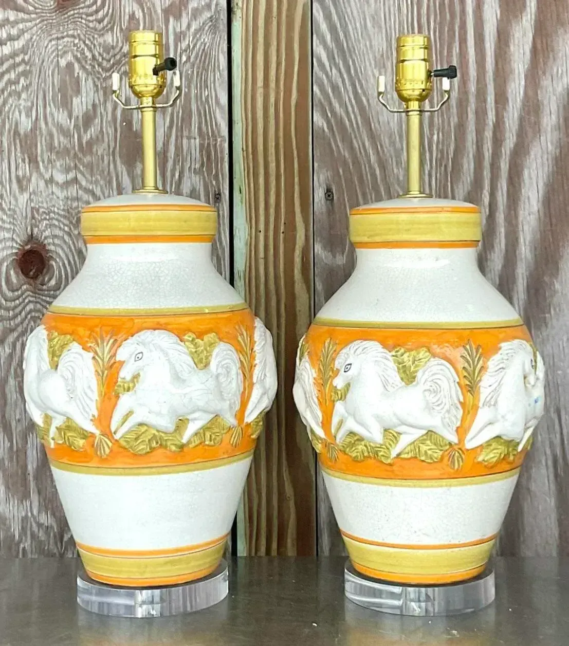 Vintage Mid-Century Modern Glazed Ceramic Prancing Horse Lamps - a Pair — additional photo 2