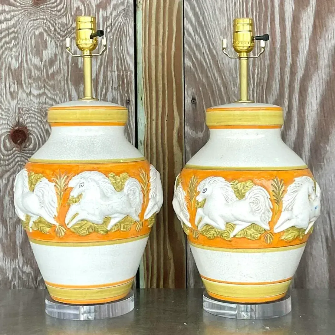 Vintage Mid-Century Modern Glazed Ceramic Prancing Horse Lamps - a Pair — additional photo 4