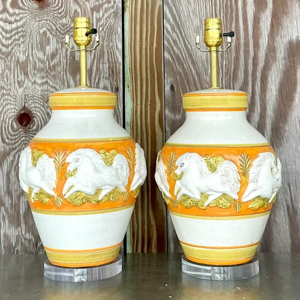 Vintage Mid-Century Modern Glazed Ceramic Prancing Horse Lamps - a Pair — additional photo 5