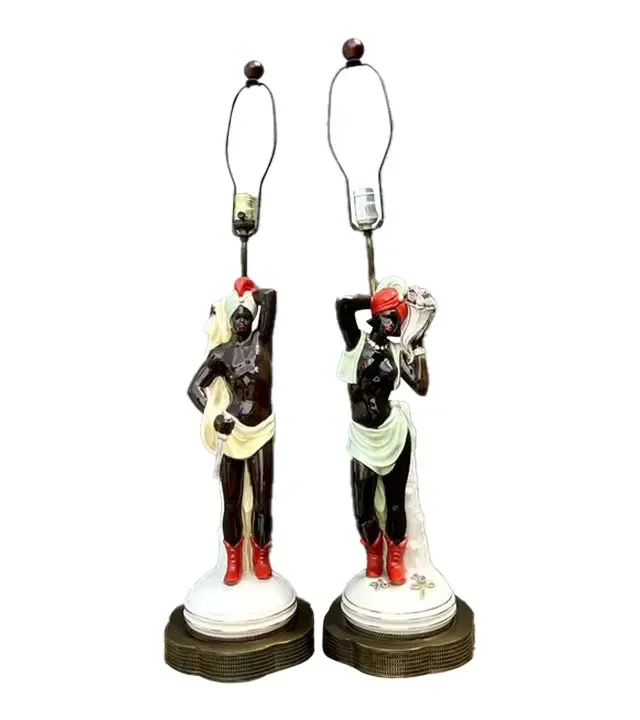 Vintage Mid Century Modern Glazed Ceramic Roma Lamps - A Pair