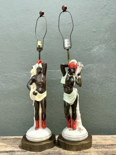Vintage Mid Century Modern Glazed Ceramic Roma Lamps - A Pair — additional photo 2