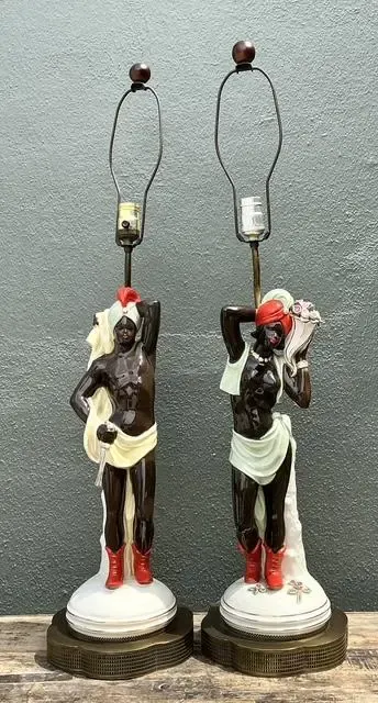 Vintage Mid Century Modern Glazed Ceramic Roma Lamps - A Pair — additional photo 4